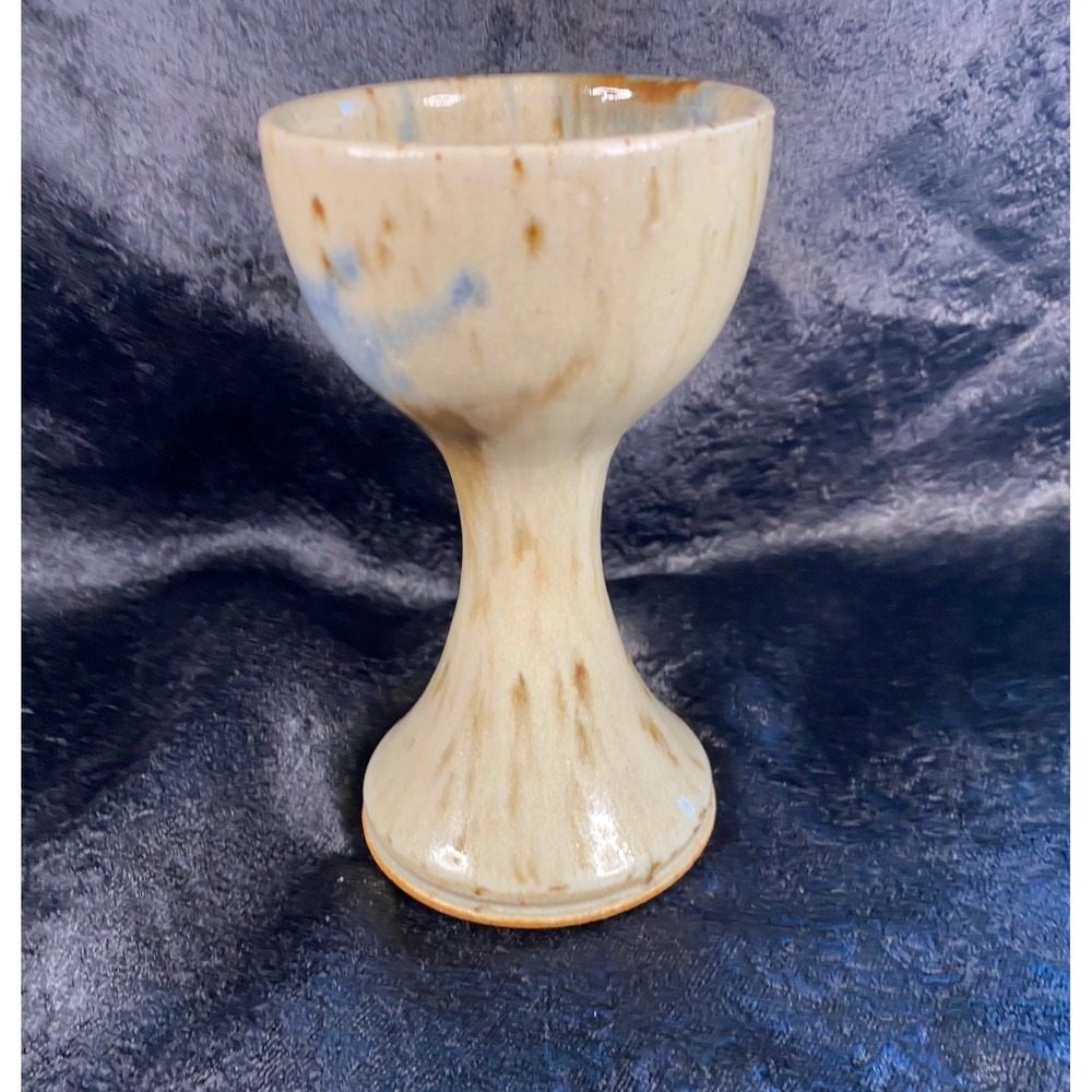 MCM Vintage Art Pottery Goblet Chalice Hand Made Stone Sandstone Cream Earthtone